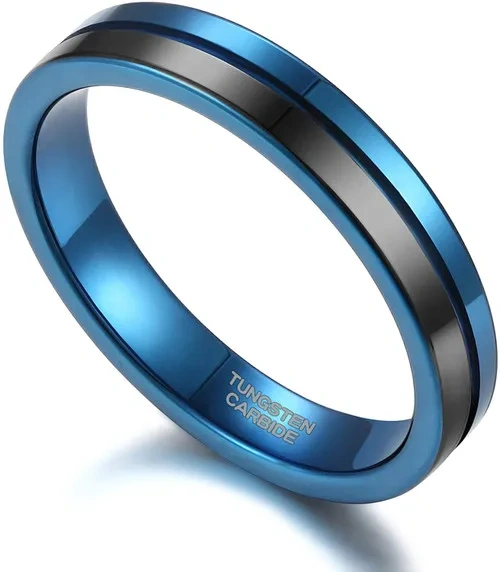 4MM Men and Women Tungsten Carbide Ring Blue Plated Fashion Engagement Wedding Band comfort Fit
