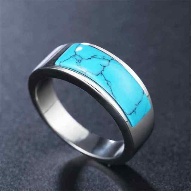 Guangzhou Fashion Jewelry Titanium Steel Blue Pine Stone Stainless Steel Ring Couple Wedding Ring
