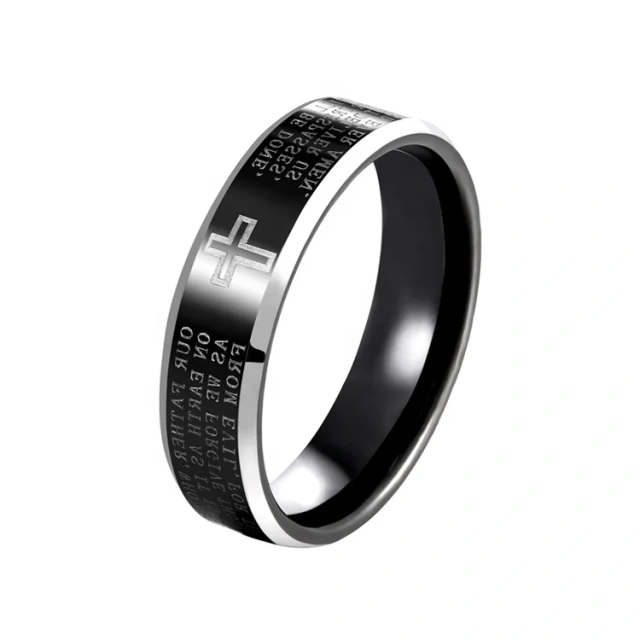 Black Jewelry Tungsten Carbide Cross Ring for Men