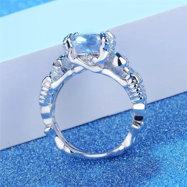 Wholesale Fashion Jewelry Factory Oval Royal Blue Aaa Zircon Skull Rings for Women