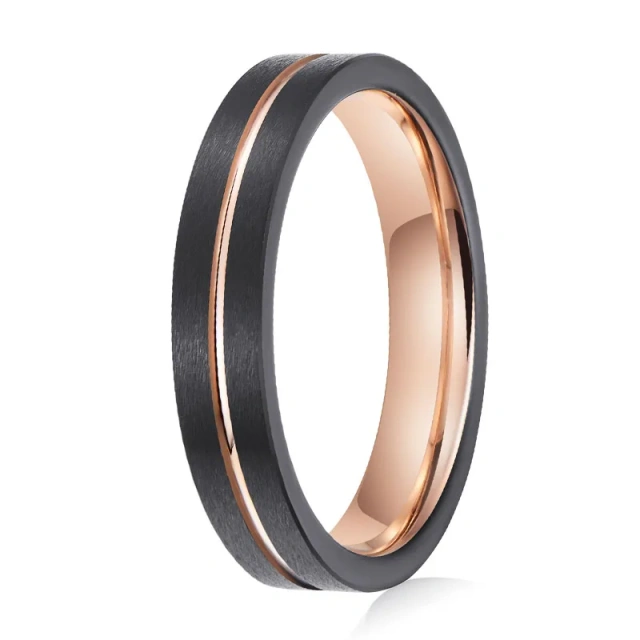 Ready to Ship Jewelry 4mm Men Rings 18K Tungsten Rose Gold Black Brushed Ring Wedding Rings