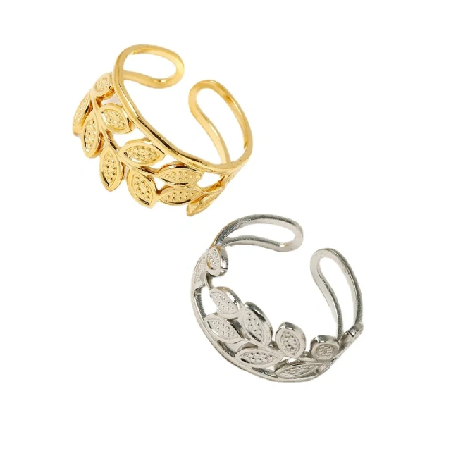 Adjustable Zircon Ring Titanium Steel 18k Gold Plated Rings Jewelry Women Leaf Geometric Cast Ring Stainless Steel