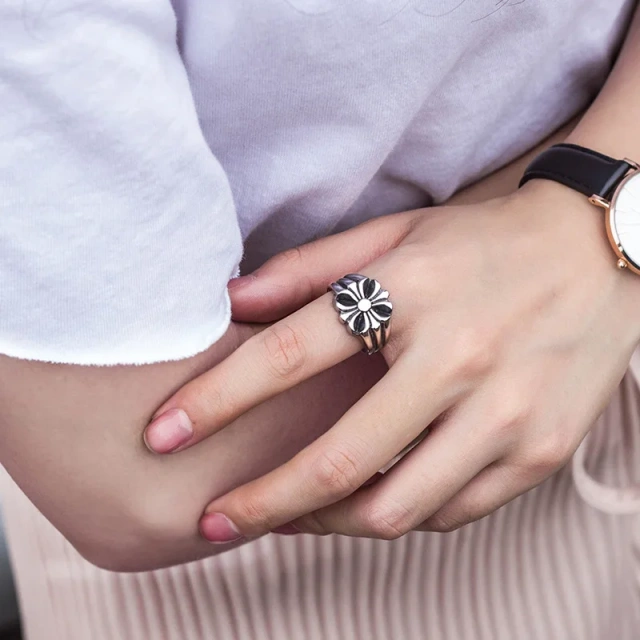 Flower Silver Mens Rings Stainless Steel Ring Men Antique Vintage Trendy Couple Ring