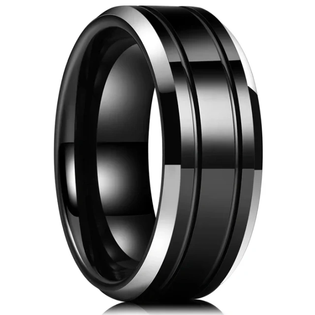 Wholesale Luxury 8mm Beveled Polished Black Tungsten Finger Ring for Men Women Fashion Engagement Wedding Band