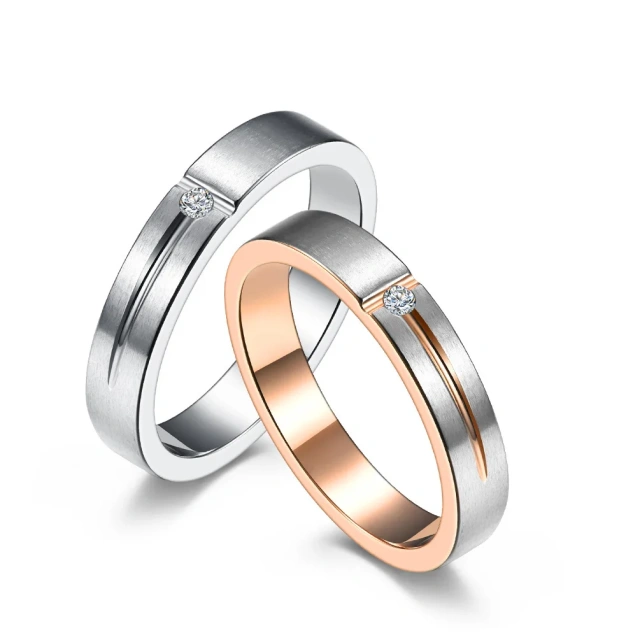 RTS Unique Stackable Couple Ring Set 18k Gold Plated Vintage Classic Proposal Wedding Couple Stainless Steel Ring