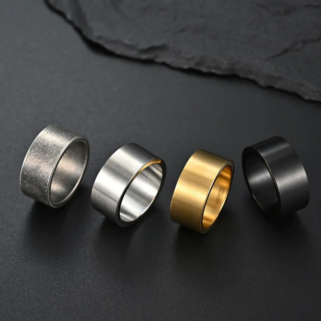 2023 New Hot Selling 10mm Wide Inner and Outer Flat Fashion Simple Retro Silver Titanium Steel Ring for Men