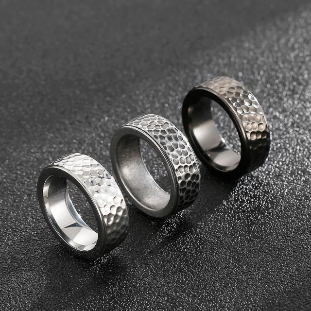 Viking Hammered Damascus Rings Gold Couple Fashion Jewelry Stainless Steel Tungsten Wedding Rings for Men Women