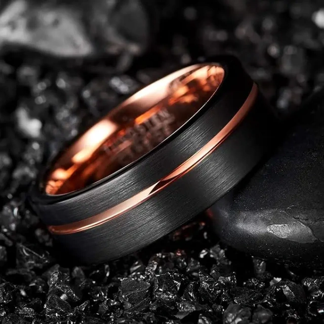18K Gold Plated Tungsten Ring Manufacturer - Rose Gold & Black