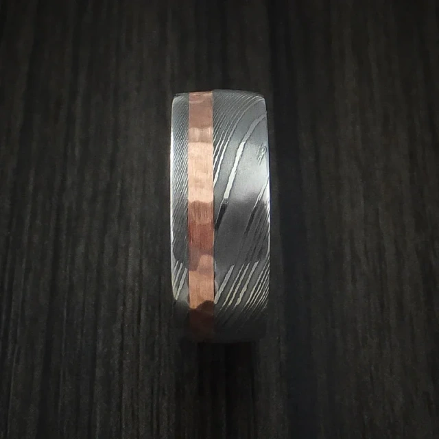 Heavy Damascus Steel Jewelry for Men Women 8MM Domed Custom Handmade Damascus Wood Ring Ring Fashion Man