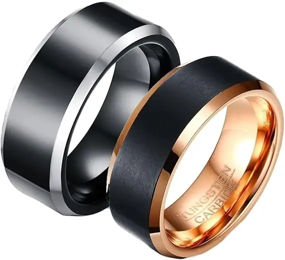 Custom Logo Tungsten Rings - Gold Black Silver Bands - Ouyuan Jewelry