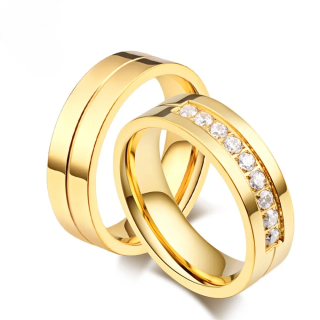 Wedding Rings Fashion Jewelry Rings Gold Hot-sale Stainless Steel Fashionable Fine Jewelry Couple Jewelry Gold Plated Ball 2pcs