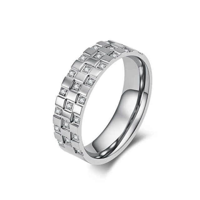 6mm Silver Titanium Steel Ring for Men Women Wedding Band Couple Set Cubic Zirconia Stone Inlay Polished Comfort Fit