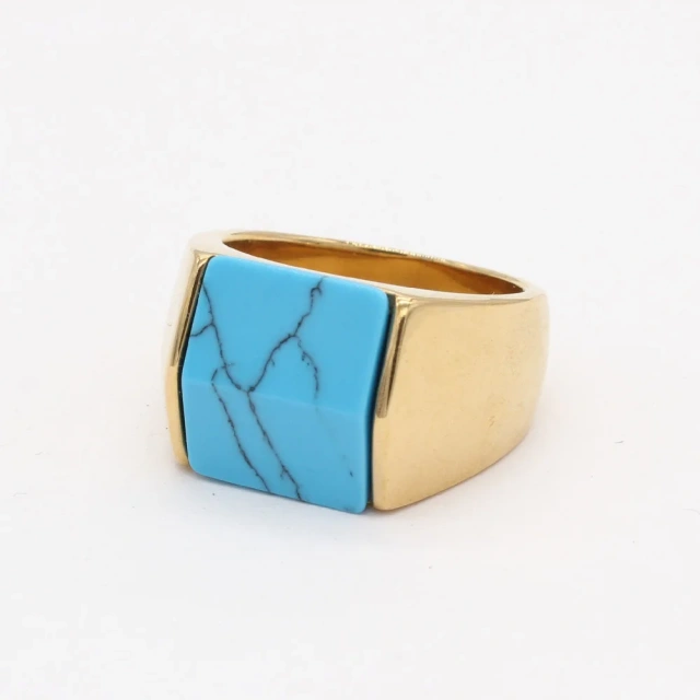Guangzhou Fashion Jewelry Blue Turquoise Stone Stainless Steel Ring Couple Ring Man Titanium Steel Ring