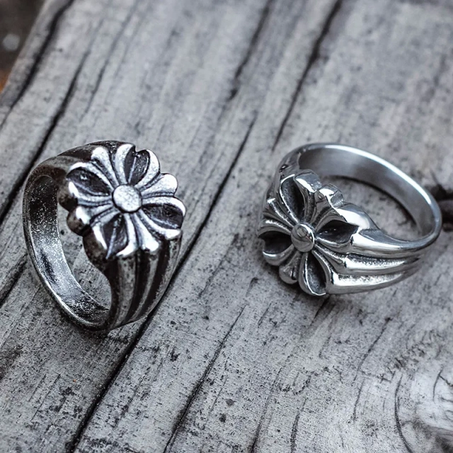 Flower Silver Mens Rings Stainless Steel Ring Men Antique Vintage Trendy Couple Ring