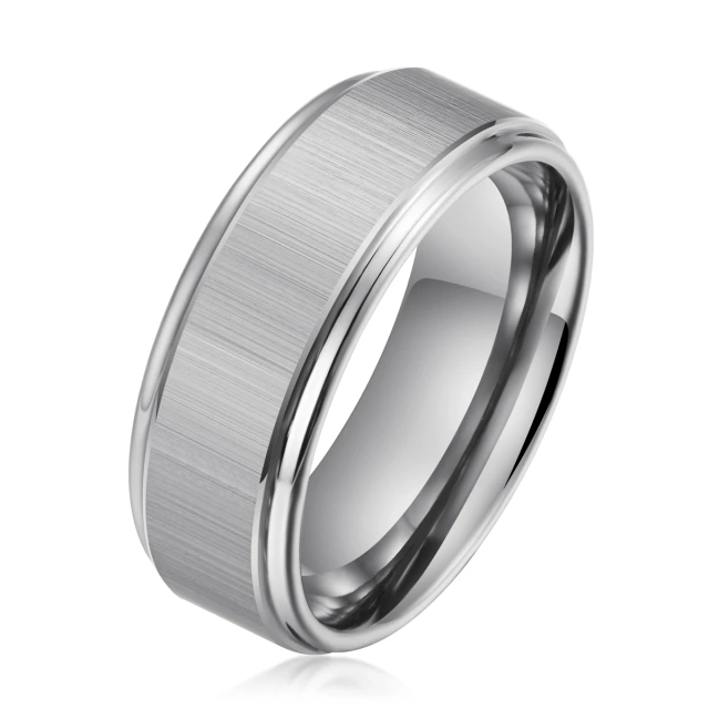 RTS High Quality 8mm Silver Matte Finish Grooved Tungsten Wedding Band for Men Women With Beveled Edges Men Rings Jewelry