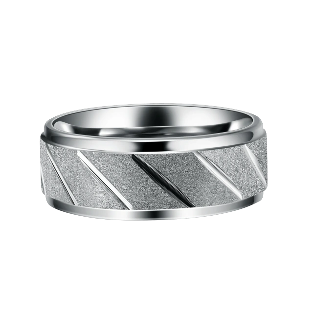 Guangzhou Wholesale Ready to Ship 8mm Grooved Stepped Edges Tungsten Carbide Steel Ring Silver Wedding Rings for Men Women