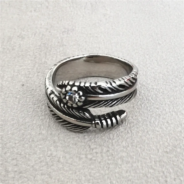 Vintage Jewelry Accessories Personality Open Wholesale Creative Flying Eagle Feather Diamond 316L Stainless Steel Ring