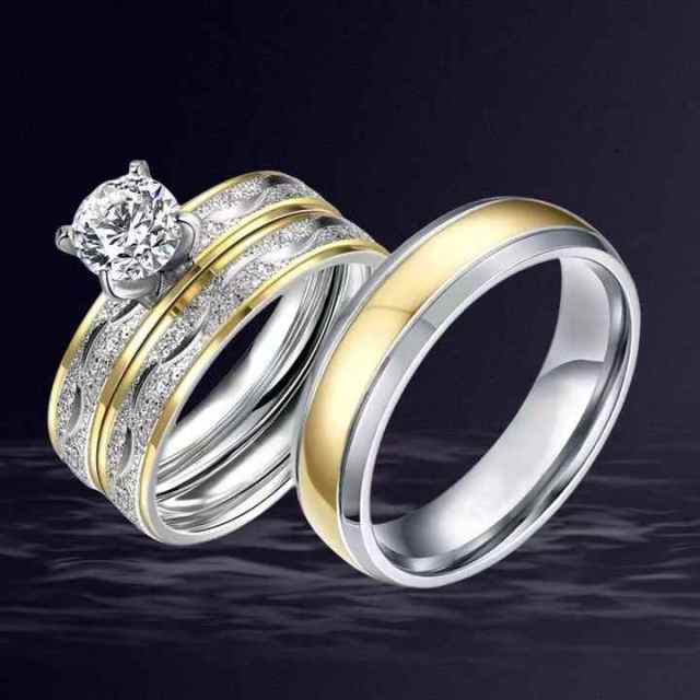 Wholesale Stainless Steel for Men Gold Stainless Steel Jewelry Diamond Inlay Wholesale Stainless Steel Rings Set for Wedding