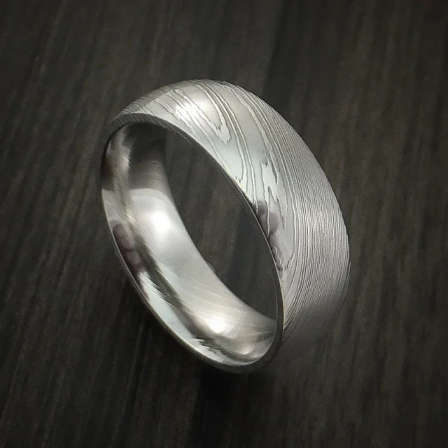 8mm Damascus Steel Wedding Rings Men's Rings Real Damascus Steel Ring