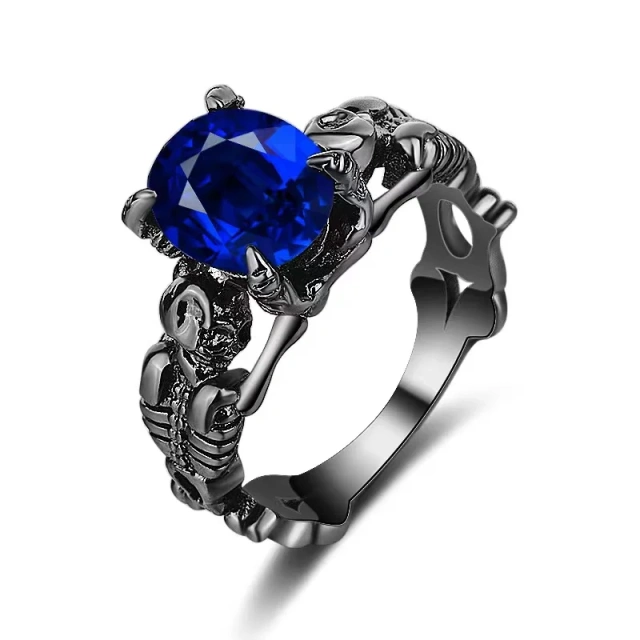 Wholesale Fashion Jewelry Factory Oval Royal Blue Aaa Zircon Skull Rings for Women