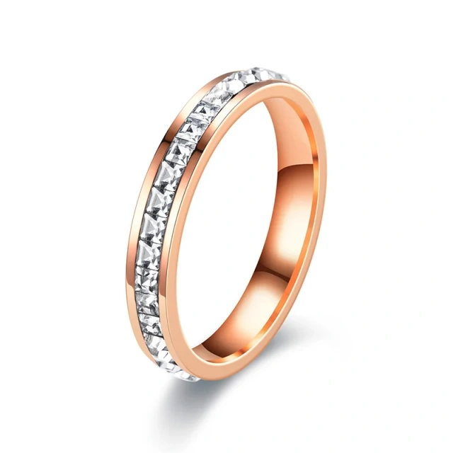 18k Gold Plated Stainless Steel Jewelry Cz Inlay Rose Gold Plated 2mm 4mm Titanium Steel Men Ring