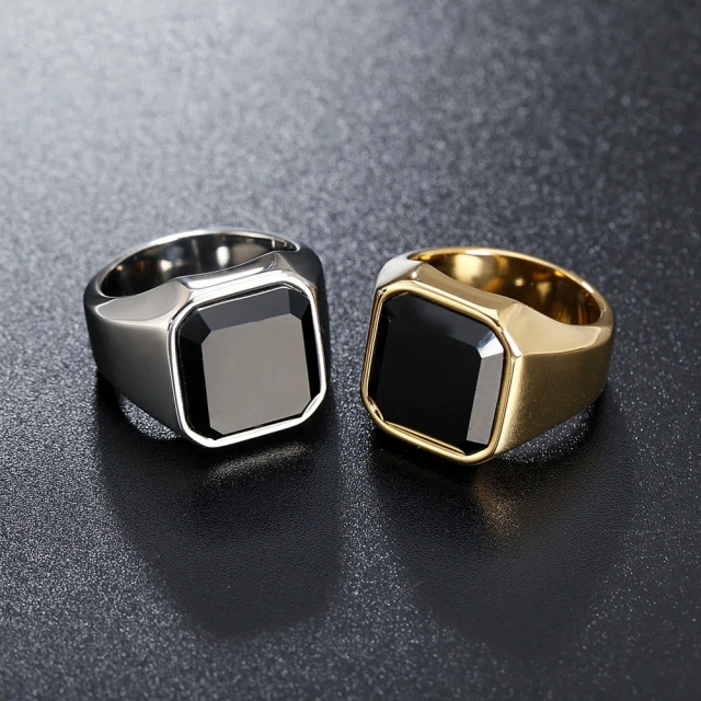 Hottest Men Jewelry Mens Stainless Steel Ring Black Onyx Gemstone Ring Fashion Jewelry Rings