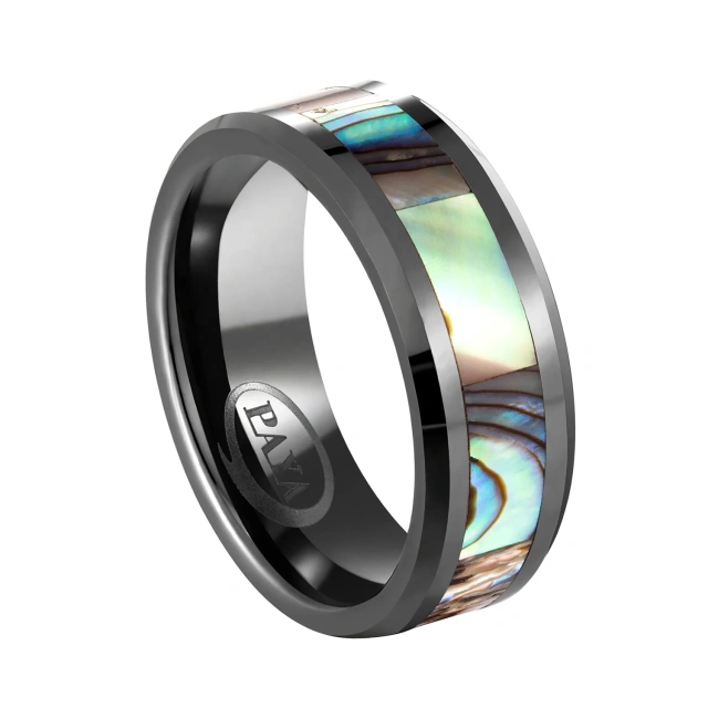 Wholesale Price Custom Black Plated Ceramic Men Rings Hawaii Style Abalone Ceramic Rings Wedding Rings Jewelry
