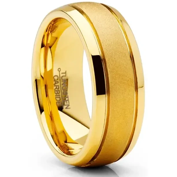Custom 6mm 8mm High Polish Fashion Rings Jewelry 18K 24K Gold Tungsten Ring for Wedding Rings