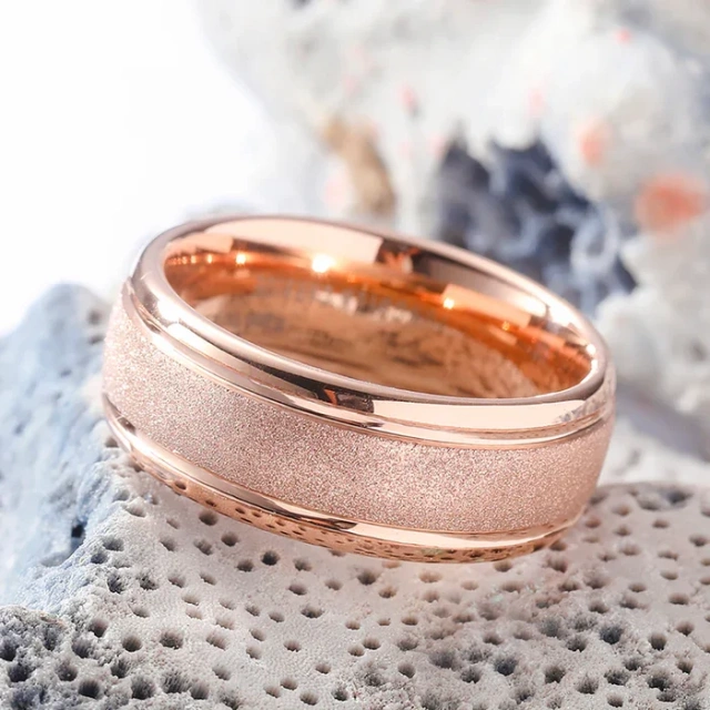 Ouyuan Jewelry Fashion Wedding Ring Custom Shiny Sandblast Silver Surface 8mm Dome Delicate Tungsten Ring