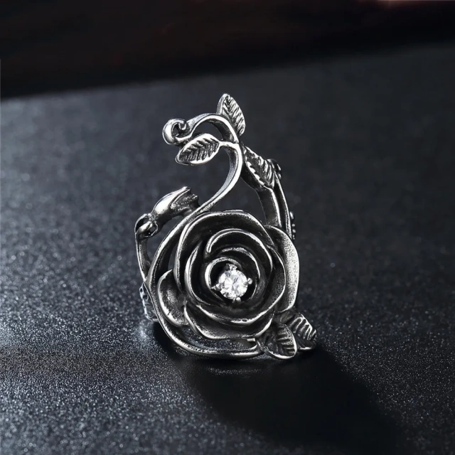 Fashion Titanium Stainless Steel Personalized Retro Cross Flower Zircon Ring for Men Women