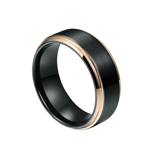 Custom Rose Gold Tungsten Carbide Rings - Black Brushed Finish