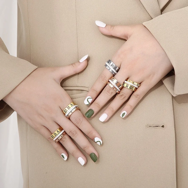 Wholesale Dropshipping Square Combination Inlay Wedding Cubic Zirconia Roman Numerals Stainless Steel Jewelry Rings