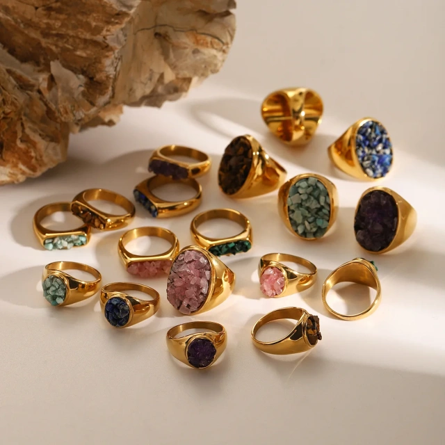 Retro Trendy Natural Stone Geometric Ring Simple and Exquisite Hand Accessories for Women