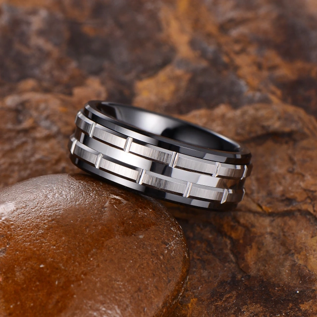 In Stock Fashion Jewelry Tungsten Ring 8mm Wedding Tungsten Ring Black and Silver Tungsten Man Rings