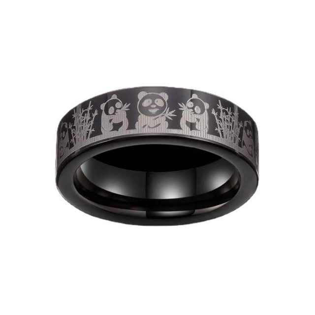 Animal Pattern Laser Tungsten Carbide Rings - Beveled Pipe Cut