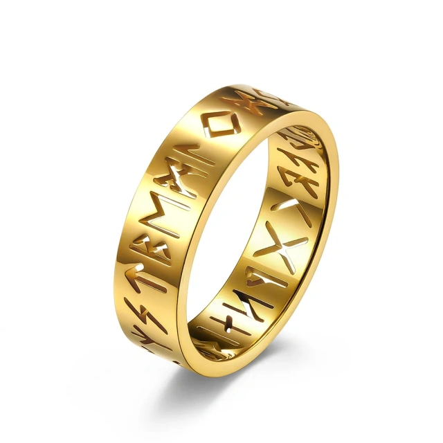 New Arrivals Women Retro Rune Words Ring Odin Norse Viking Amulet Stainless Steel Hollow Out Letter Finger Rings