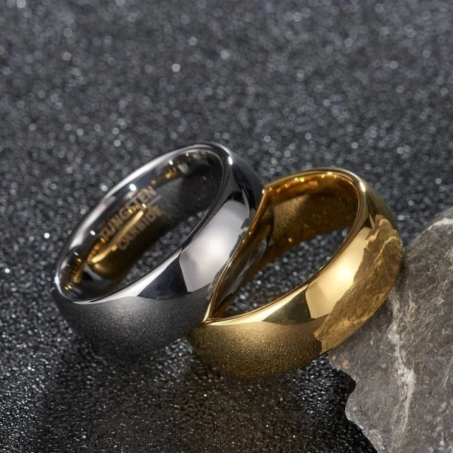 Tungsten Carbide Engagement Bands - Silver & Gold Couple Set - Ouyuan