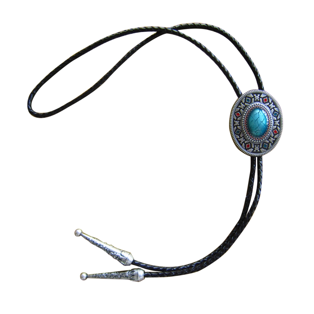 Bolo Tie Western Con Lettera H - Cravatta In Pelle Intrecciata, Stile Country, Emblema 4,5x5,5 Cm - 4