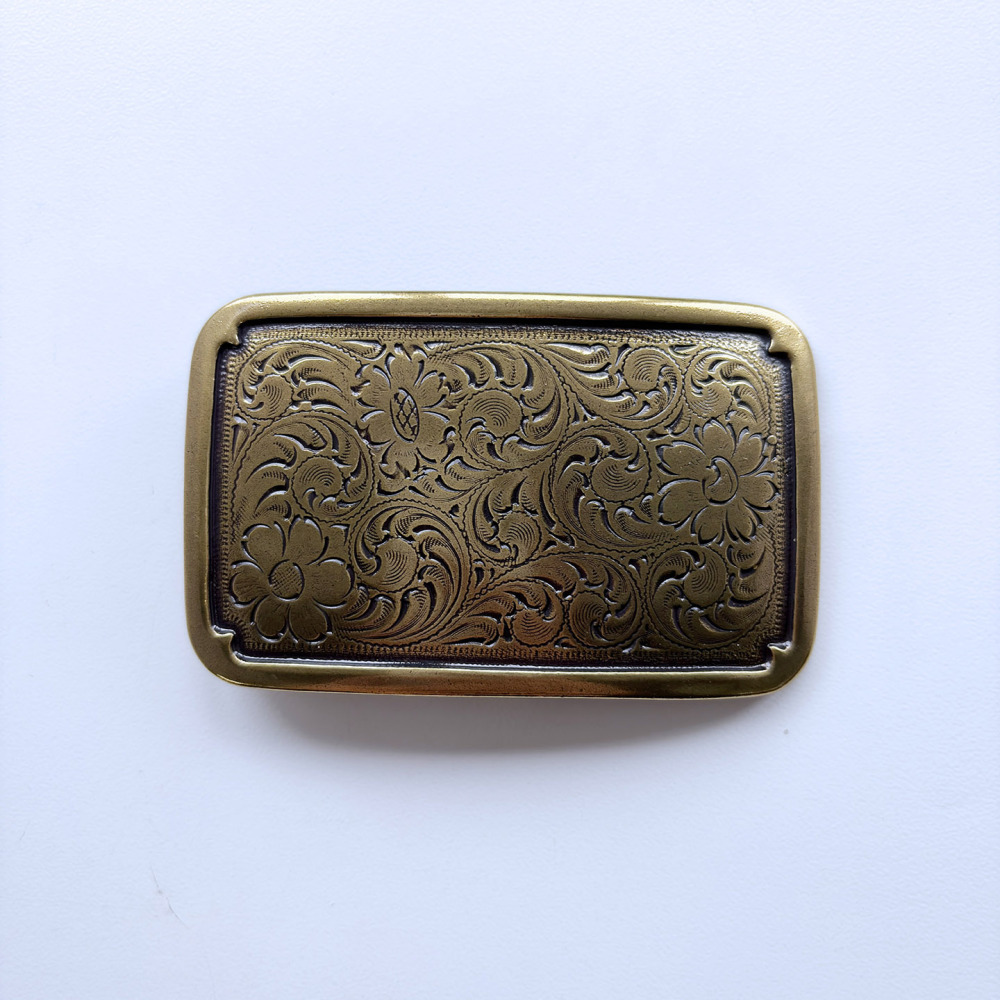 Antique Bronze Plated Southwest Flower Cowgirl Belt Buckle