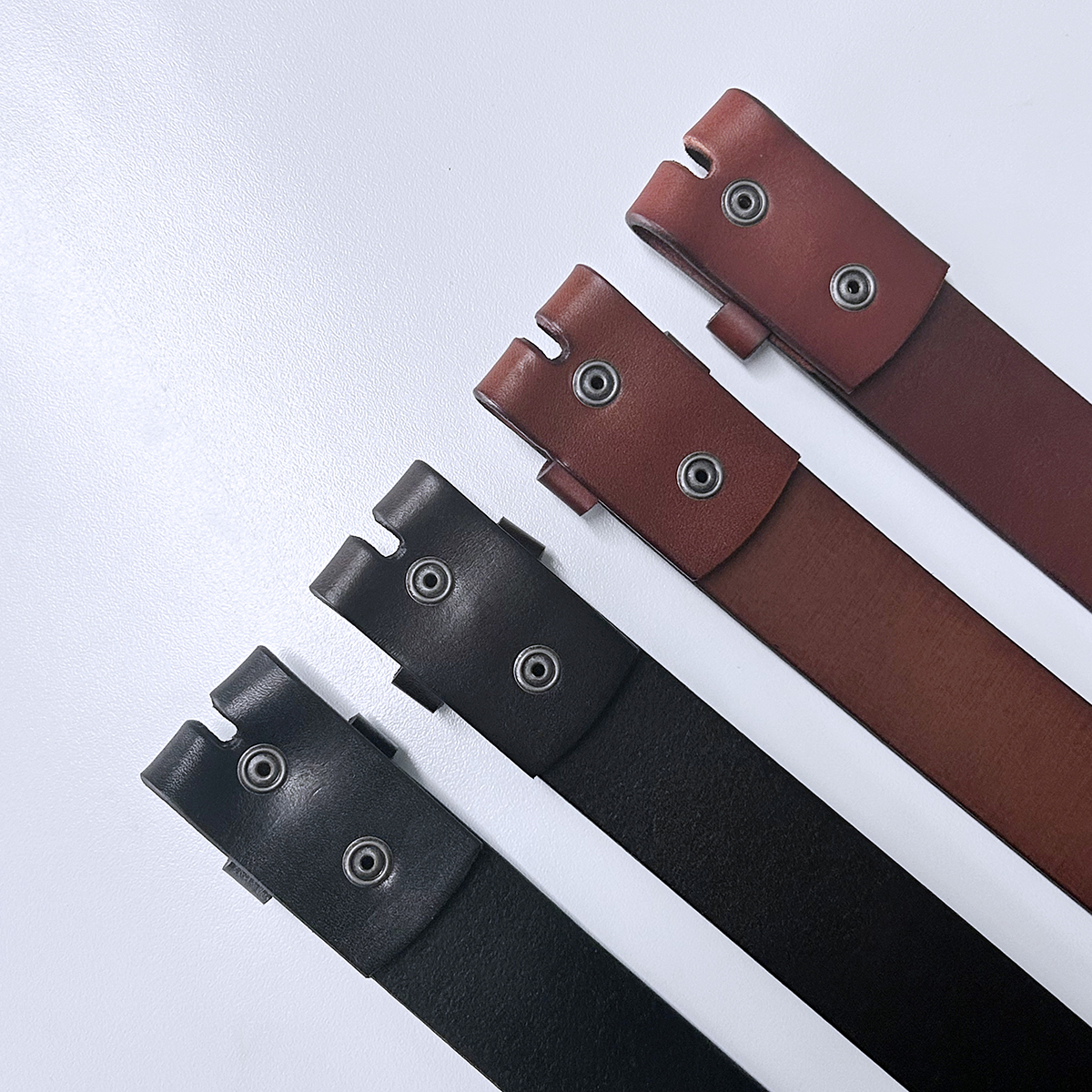 Solid Black Genuine Leather Belt Brass Snap On Belt BELT1-014BKN