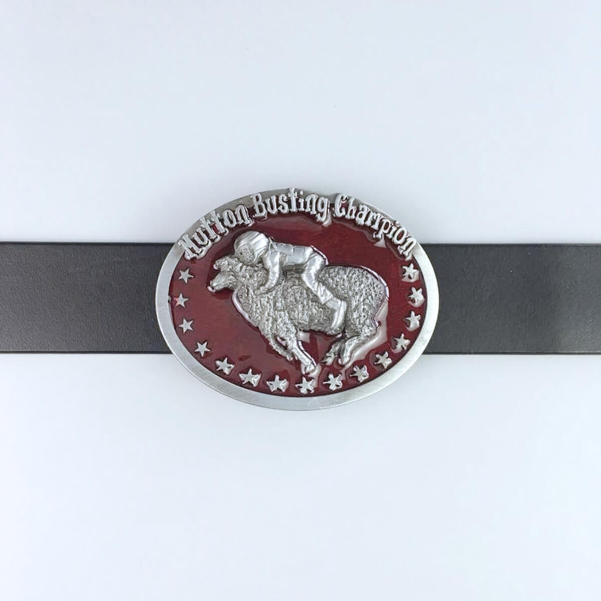 JEAN'S FRIEND Vintage Red Enamel Initial Mutton Busting Champion Belt Buckle