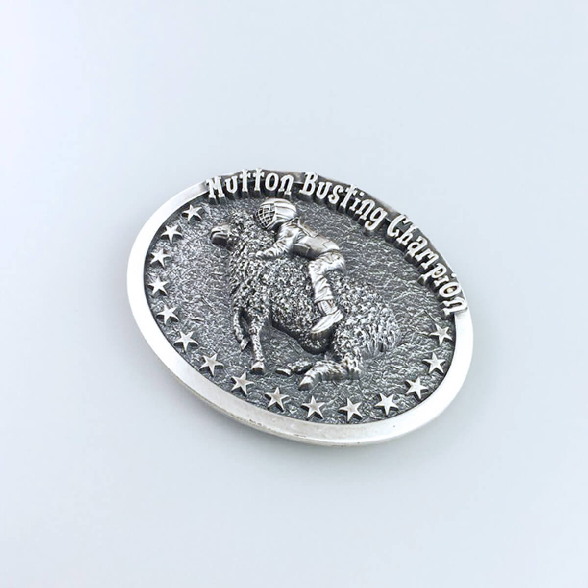 Vintage Silver Rodeo Mutton Busting Champion Western Belt Buckle
