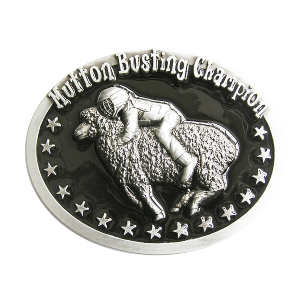Vintage Black Enamel Initial Mutton Busting Champion Belt Buckle