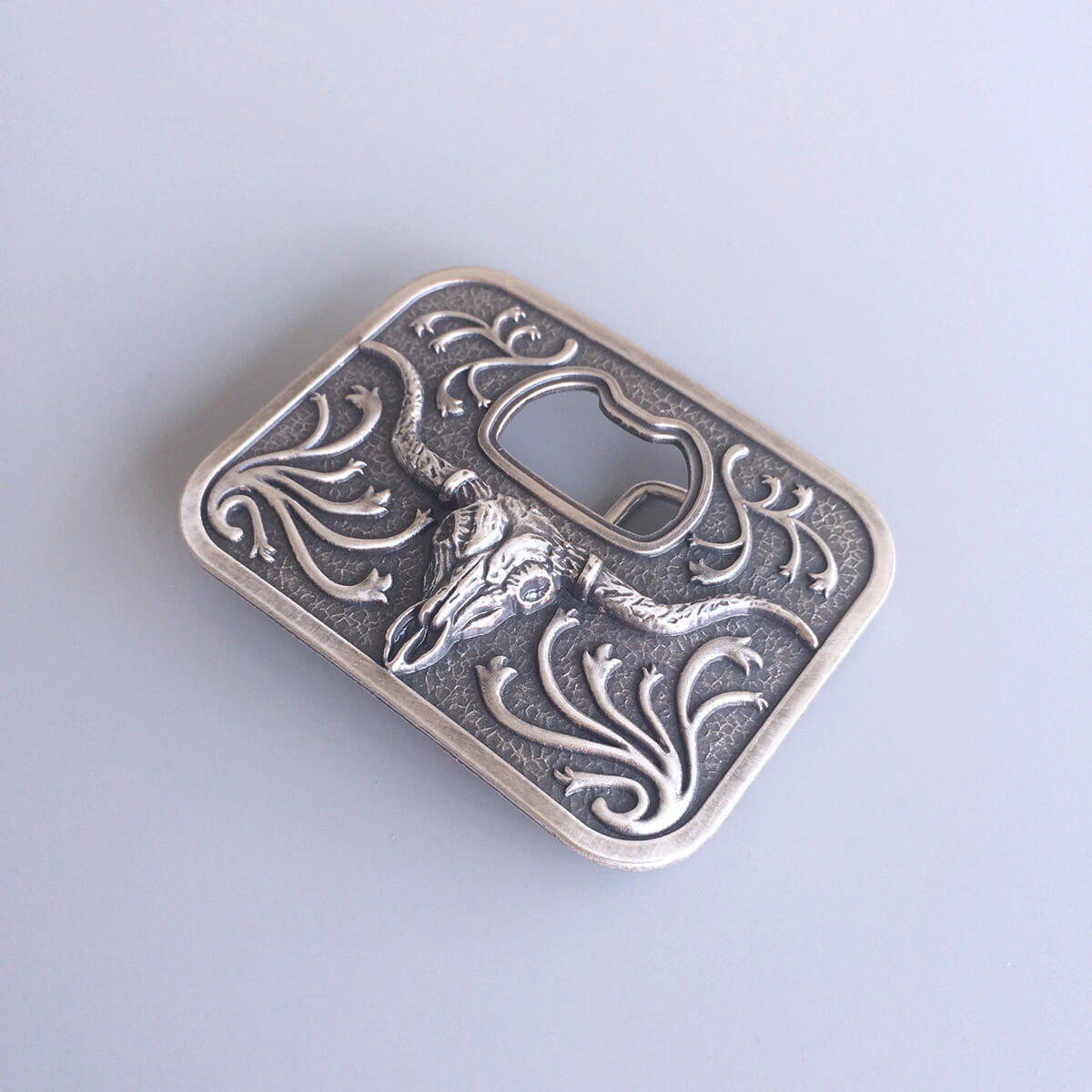 Vintage Silver Rodeo Longhorn Bull Bottle Opener Belt Buckle also Stock in the US BUCKLE-OC031SL