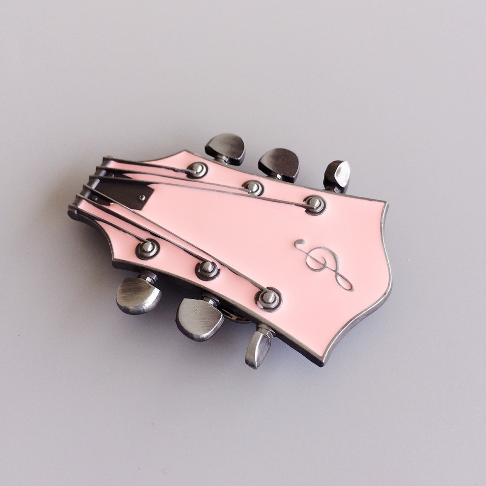 Vintage Pink Enamel Guitar Music Belt Buckle Gurtelschnalle Boucle de ceinture
