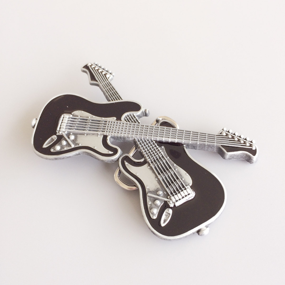 Vintage Black Enamel Cross Guitars Music Belt Buckle Gurtelschnalle Boucle de ceinture