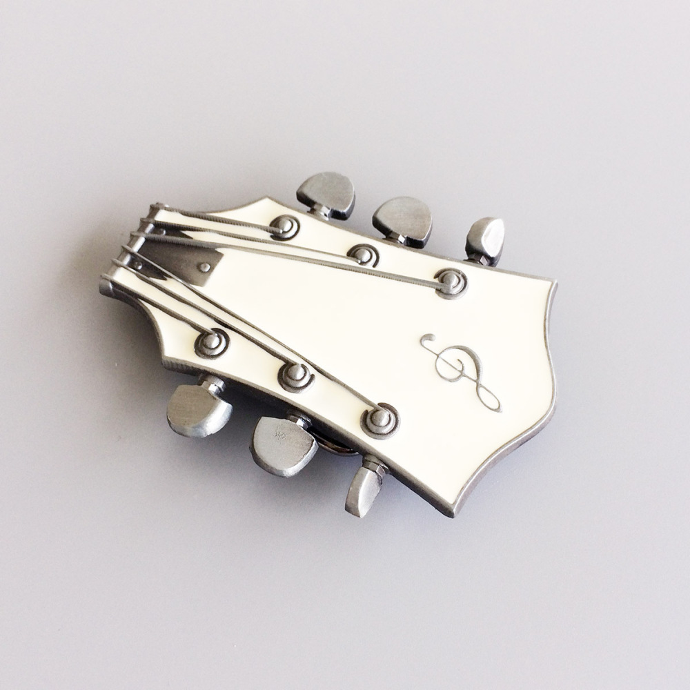 Vintage White Enamel Guitar Music Belt Buckle Gurtelschnalle Boucle de ceinture