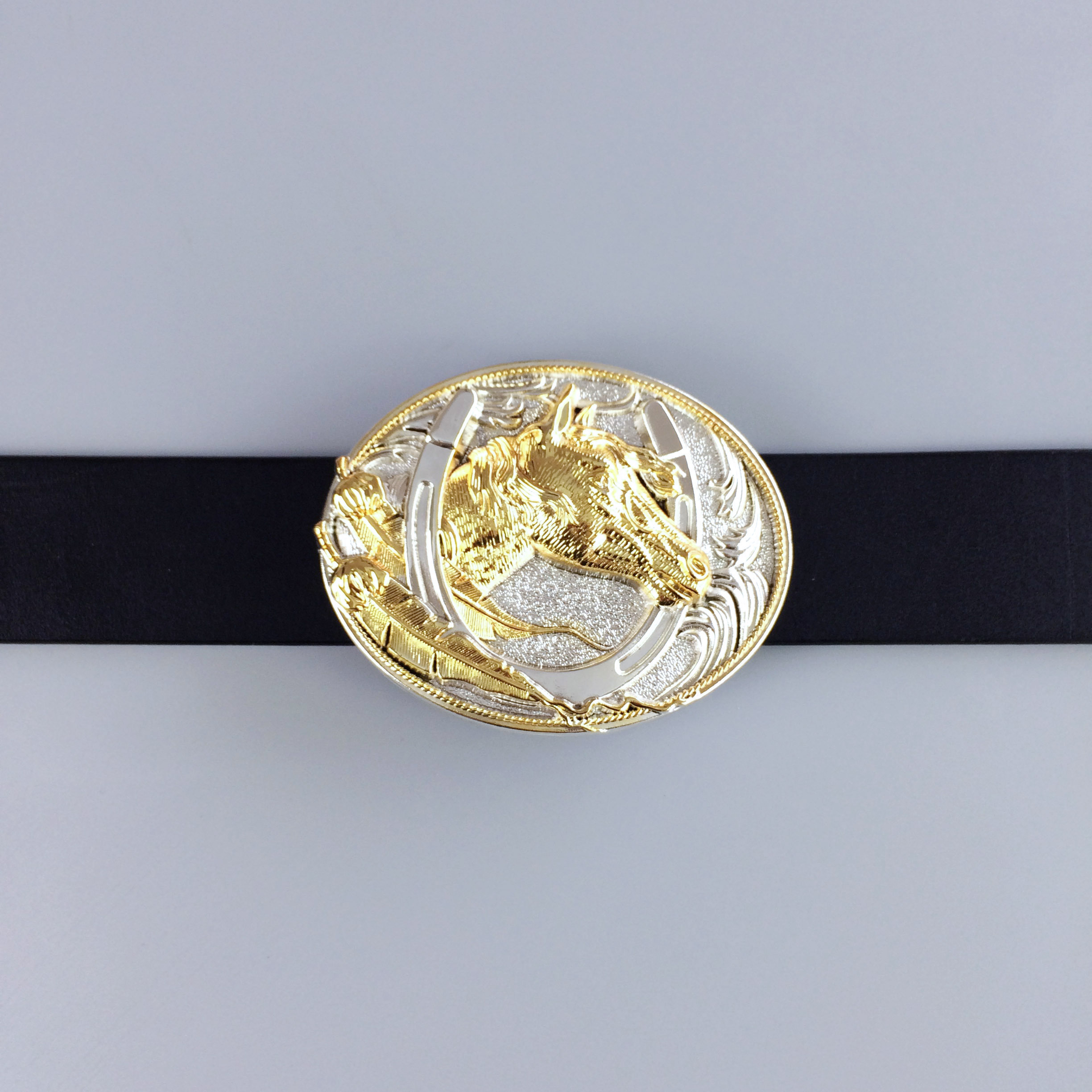 Two-Tone Silver Gold Plated Horse HorseShoe Belt Buckle
