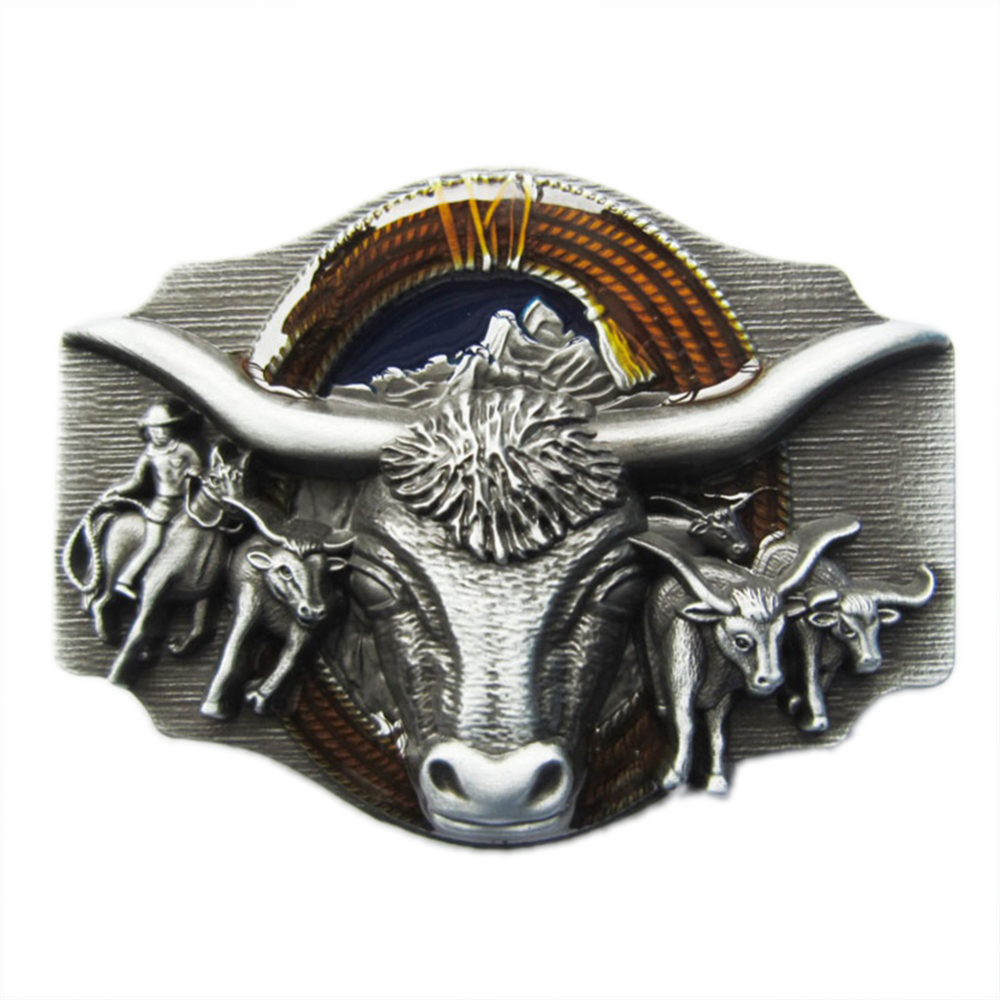 Vintage Enamel Longhorn Rodeo Bull Western Belt Buckle Gurtelschnalle Boucle de ceinture