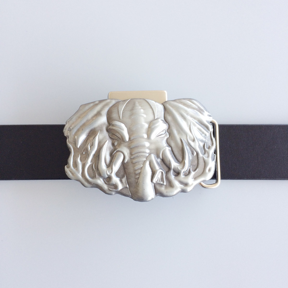Antique Brushed Silver Elephant Western Heavy Metal Belt Buckle